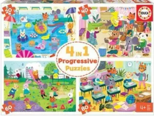 PUZZLE PROGRESIVO 4 EN 1: DIA EN LA ESCUELA