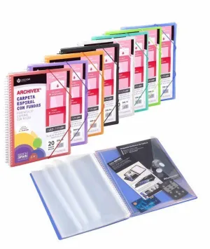 CARPETA ARCHIVEX STAR INCOLORO ESPIRAL 20 FUNDAS CANGURO SOBRE PP