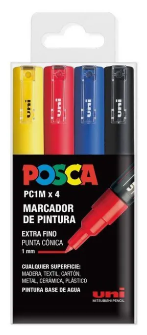 PACK MARCADOR PINTURA POSCA 4 U COLORES BASICOS PUNTA FINA 1 MM PC1M
