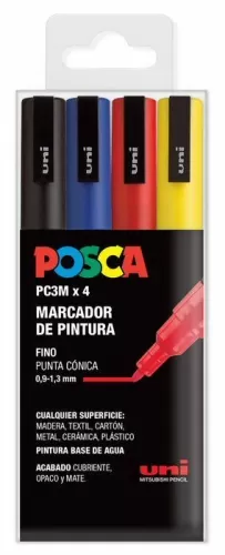 PACK MARCADOR POSCA 4 U COLORES BASICOS 0.9 - 1.3 MM
