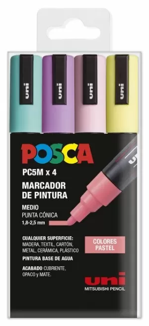 PACK MARCADOR PINTURA POSCA 4 U PASTEL PUNTA MEDIA 1.8-2.5 MM PC5M