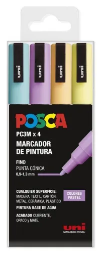 PACK MARCADOR UNI POSCA PC-3MR 0.9-1.3 MM 4 COLORES PASTEL