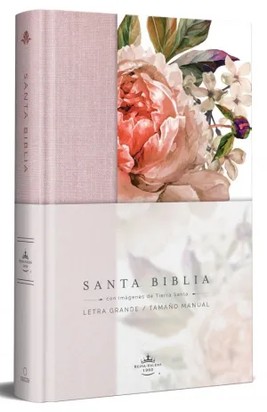 BIBLIA REINA VALERA 1960 LETRA GRANDE. TAPA DURA, TELA ROSADA CON FLORES, TAMAÑO MANUAL